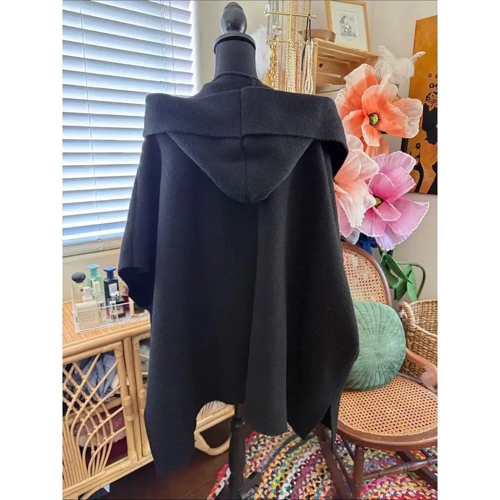 Free People All I Need Black Open Front Hooded Boho Witchy Cloak Cardi Duster